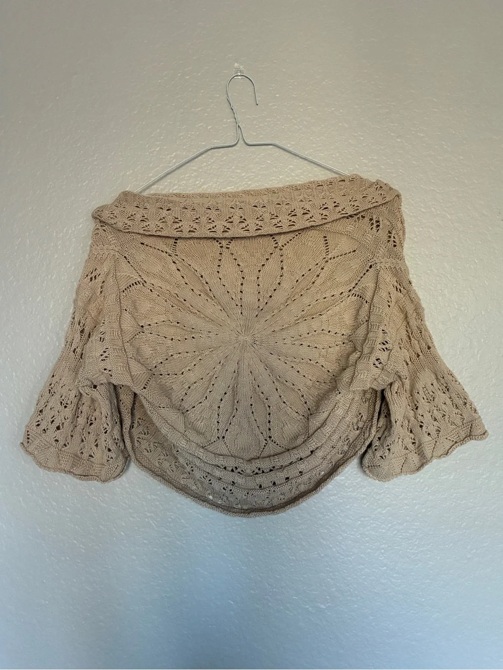 Lia Molly Tan Crochet Open-Front Women's Sweater Shrug 100% Cotton Festival Y2K - Picture 2 of 7